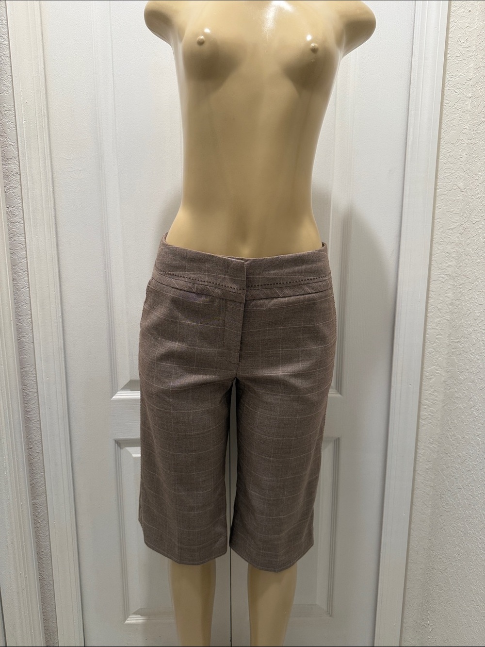 Dalia Women's Taupe Plaid Bermuda Shorts